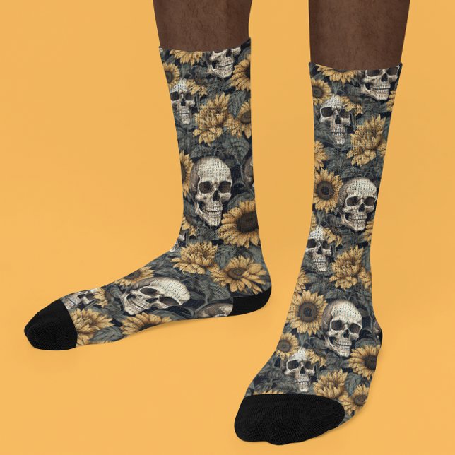 Chaussette Motif gothique du crâne de tournesol (Créateur téléchargé)