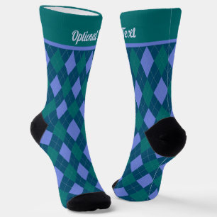 Chaussette motif Jacquard en bleu et vert - votre texte sur