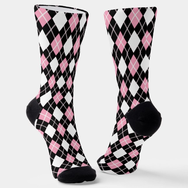 Chaussette Motif Jacquard noir et rose sans couture (Angulaire)