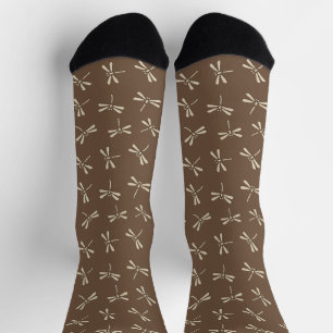 Chaussette Motif japonais de libellules, Taupe Tan et Crème