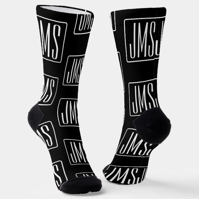 Chaussette Motif monogramme moderne | Noir & Blanc (Angulaire)
