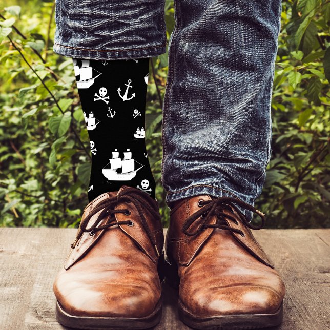 Chaussette Motif noir blanc Ancre de navire pirate (Créateur téléchargé)