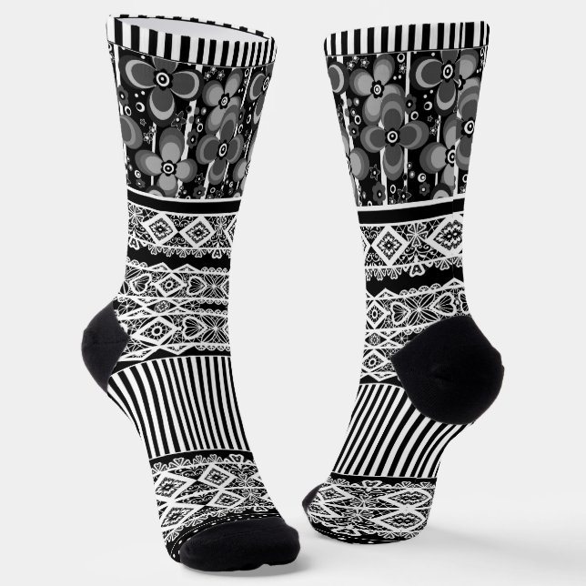Chaussette Motif noir et blanc avec dentelle et patchwork el (Angulaire)