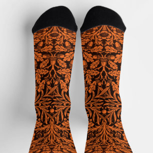 Chaussette Motif noir orange brûlé vintage William Morris
