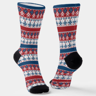 Chaussette Motif norvégien rayé bleu rouge