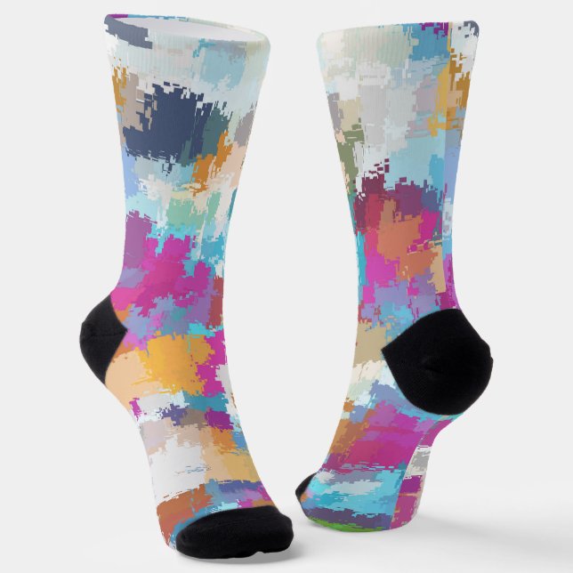 Chaussette Motif numérique Camo bleu jaune rose (Angulaire)