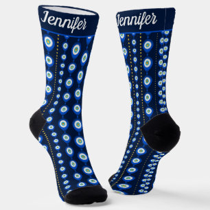 Chaussette Motif oeil mal - bleu foncé avec des accents dorés