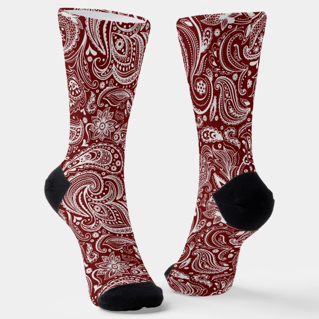 Chaussette Motif paisible floral blanc et rouge (Angulaire)