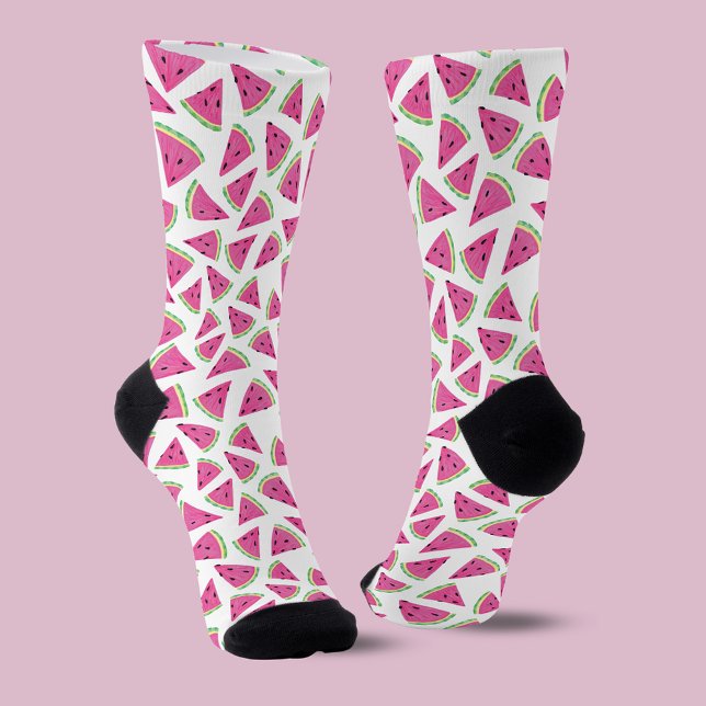 Chaussette Motif Pastèque Rose (Fun watermelon pattern fruity summer socks.)
