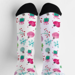 Chaussette Motif peint à la main sur le thème de Noël à l'aqu