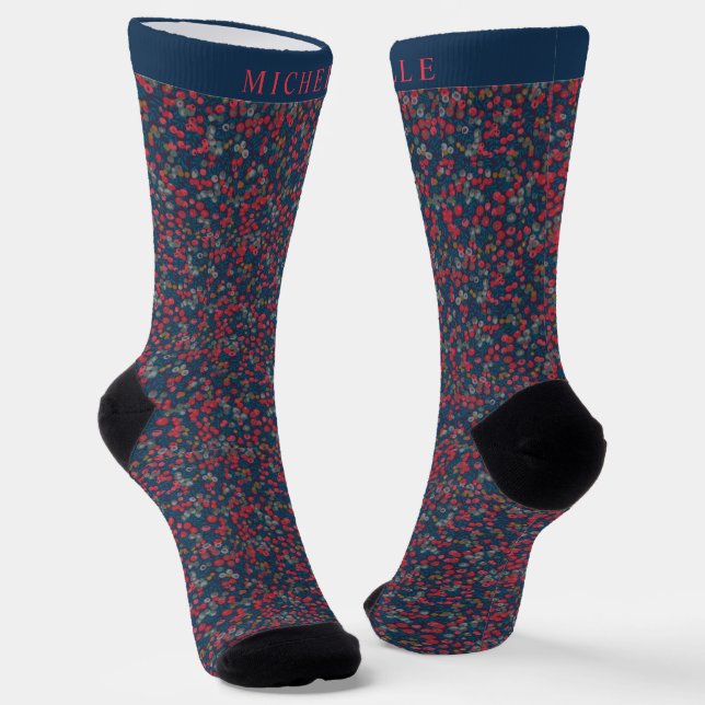 Chaussette Motif personnalisé Turquoise bleu floral rouge fle (Angulaire)