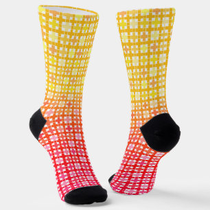 Chaussette Motif plaid dégradé jaune rouge