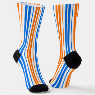 Chaussette Motif rayures verticales orange bleu blanc  