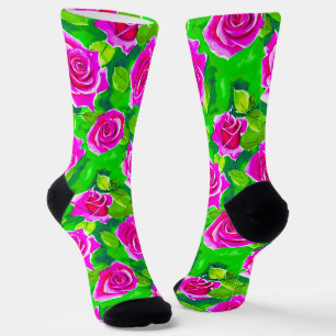 Chaussette Motif Rose Fuchsia Pink