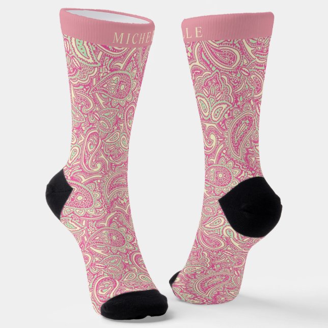 Chaussette Motif rose rose jaune pâtissier personnalisé (Angulaire)