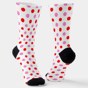 Chaussette Motif Rouge et Rose sur Fond Blanc à Points