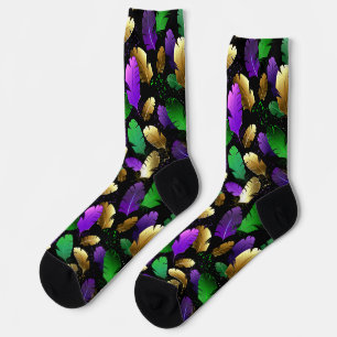 Chaussette Motif sans couture avec des plumes de Mardi Gras