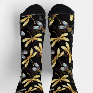 Chaussette Motif sans couture avec libellules d'or