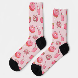 Chaussette Motif sans couture d'aliments roses mignons et kaw