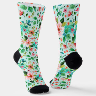 Chaussette Motif sans couture de fleurs printanières colorées