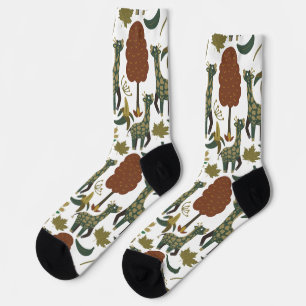 Chaussette Motif sans couture Giraffe   motif floral coloré