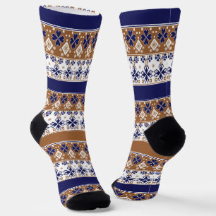 Chaussette Motif scandinave rayé brun bleu
