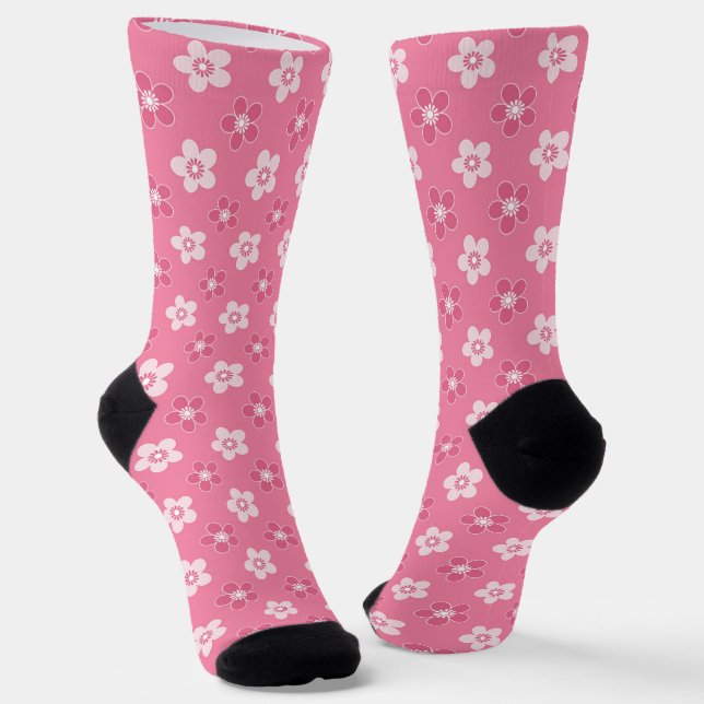 Chaussette motif simple floral solide rose rétro petit flux (Angulaire)