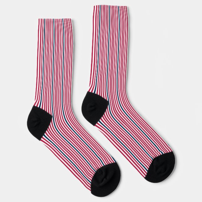Chaussette Motif simple rouge blanc et bleu à bandes vertical (Droite)