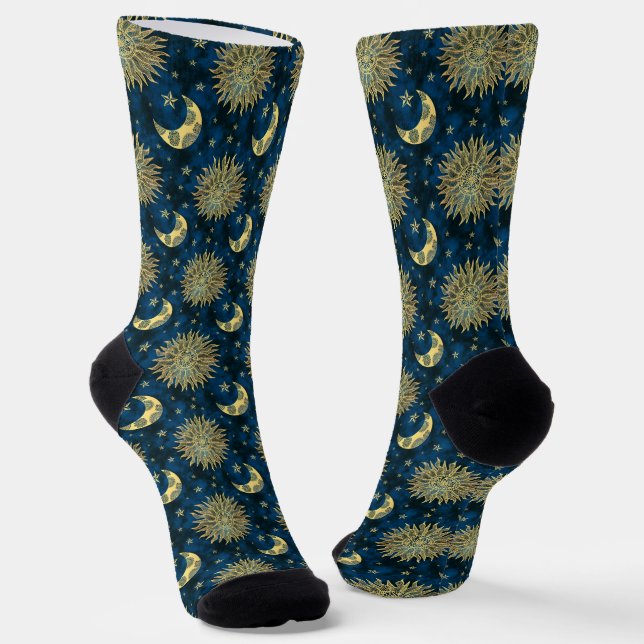 Chaussette Motif Soleil Lune et Étoiles Célestes (Angulaire)