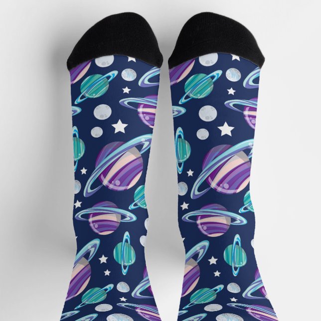 Chaussette Motif spatial, Planètes, Étoiles, Galaxie, Cosmos (Haut)