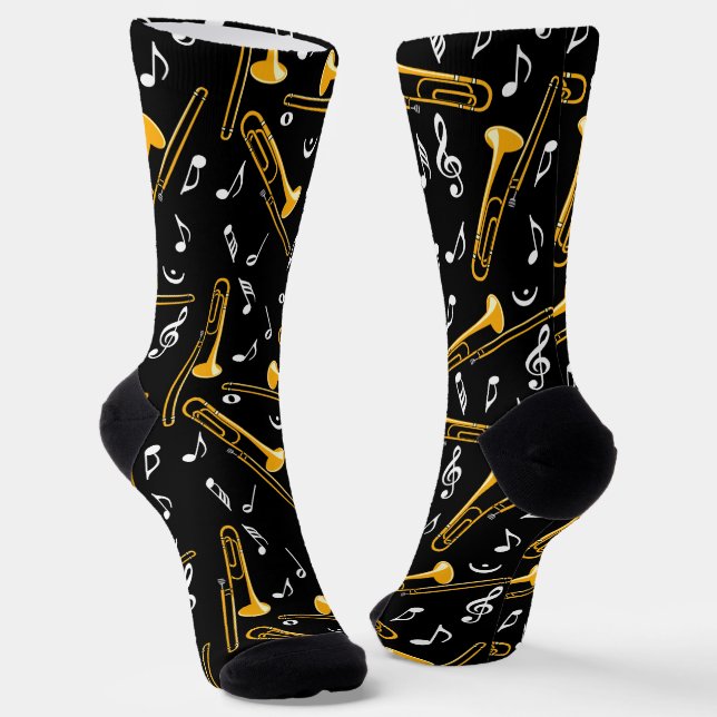 Chaussette Motif Trombone Music Notes (Angulaire)