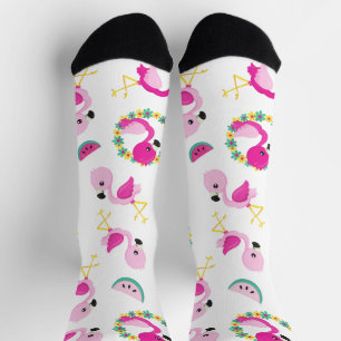 Chaussette Motif tropical, Flamants roses, pastèques, Fleurs