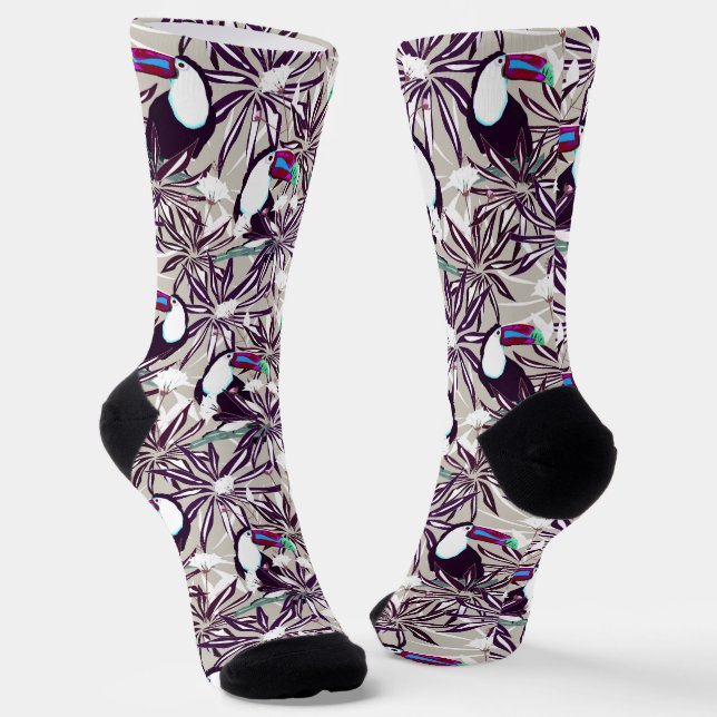 Chaussette Motif tropicale avec palmiers et oiseaux. (Angulaire)
