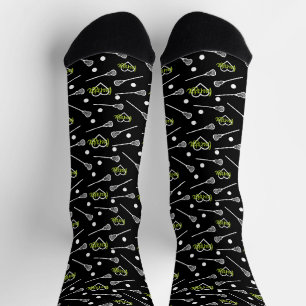 Chaussette Motif Vert sur bâtons de crosse noir & Coeurs