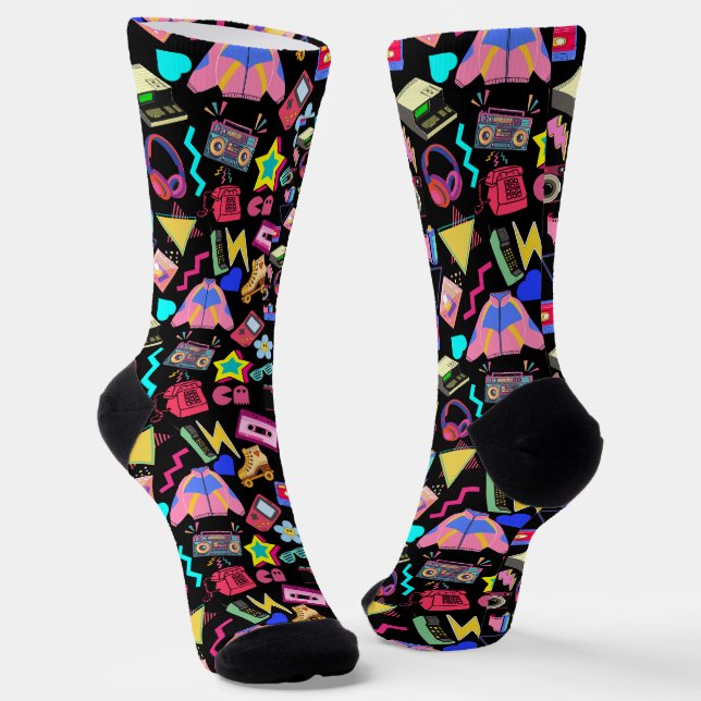 Chaussette Motif vintage des années 80 01,w BG noir (Angulaire)
