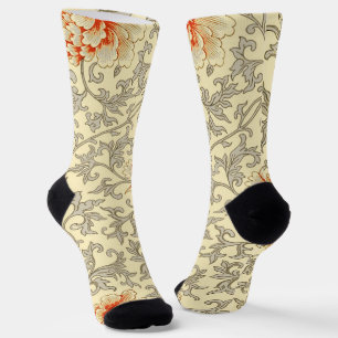 Chaussette Motif vintage d'Owen Jones : Corail floral gris