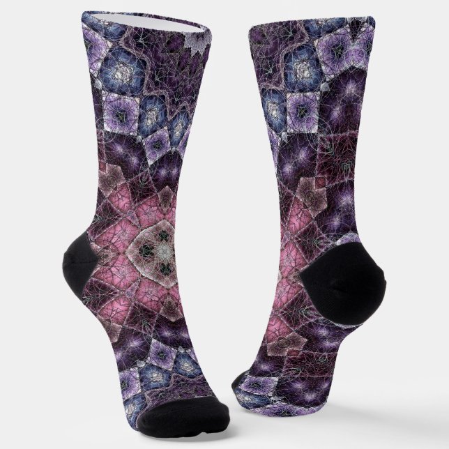 Chaussette Motif Web Mandala rose et violet vif (Angulaire)