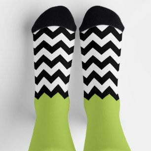 Chaussette Motif Zigzag noir et blanc, Chevron, Vert