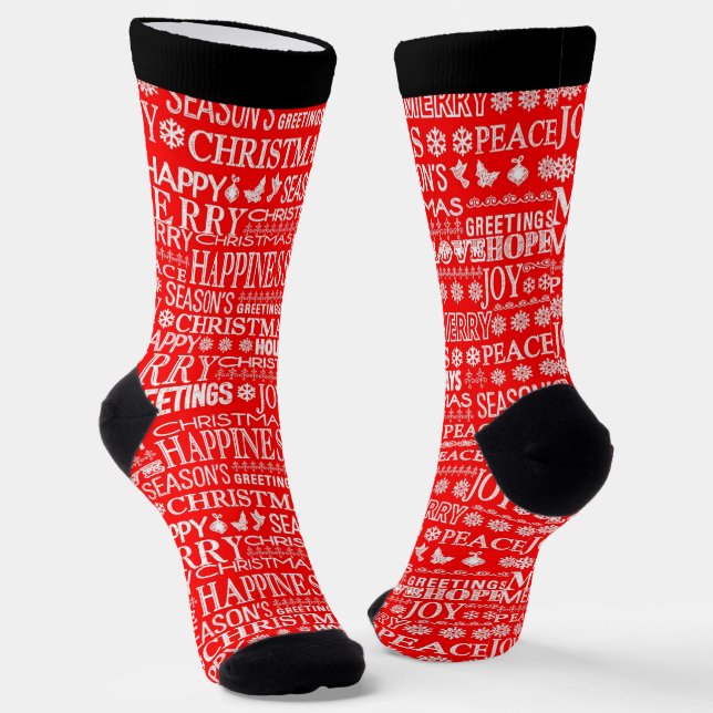 Chaussette Mots de Noël motif en rouge et blanc (Angulaire)
