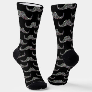 Chaussette Moustache à paillettes argentées fausses brillante