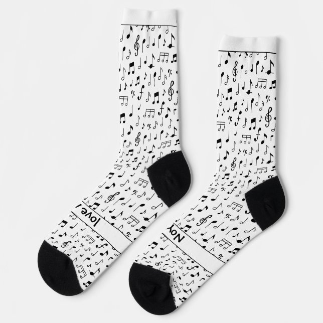Chaussette Musical notes, your text in black and white (Gauche)
