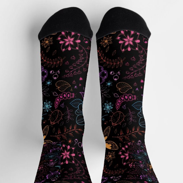 Chaussette Neon Floral Butterfly Crew Socks (Haut)