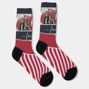 Chaussette Noël avec deux photos de famille personnalisées