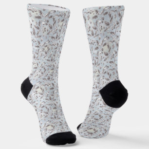 Chaussette Noël, brindilles argentées, blanc, flocons de neig