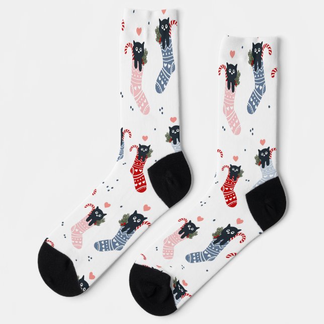 Chaussette Noël Chat de Noël Stockage Novelty fun Mignonne (Gauche)