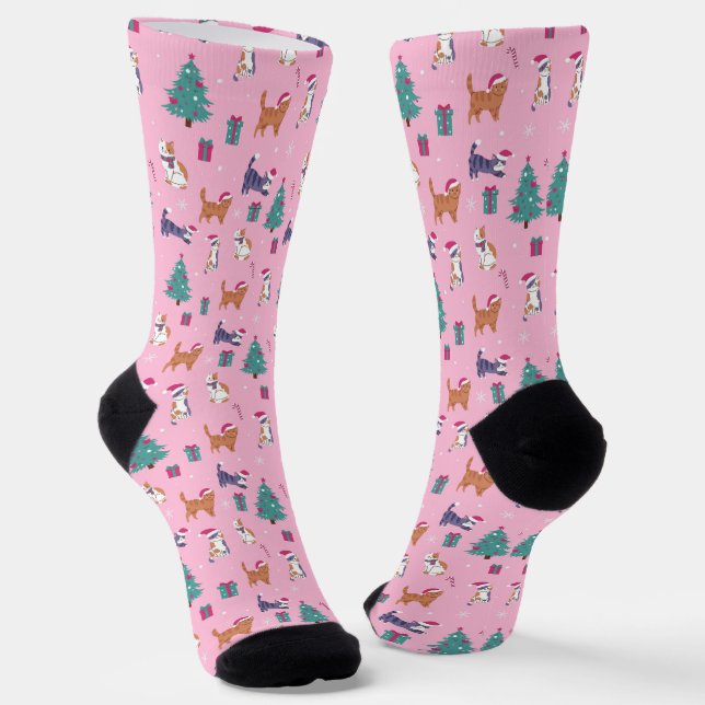 Chaussette Noël Chats et arbres Motif de vacances (Angulaire)