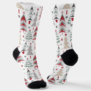Chaussette Noël, coloré, arbre de Noël, rouge, vert S