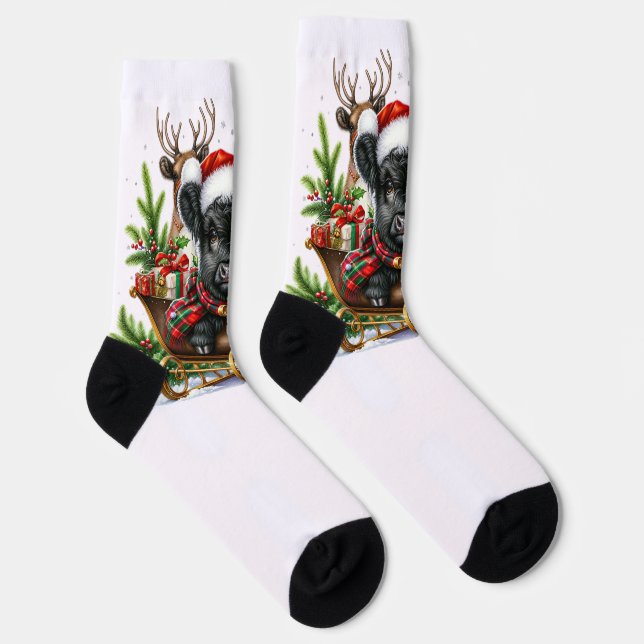 Chaussette Noël, Highland, Vache, Chaussettes (Droite)