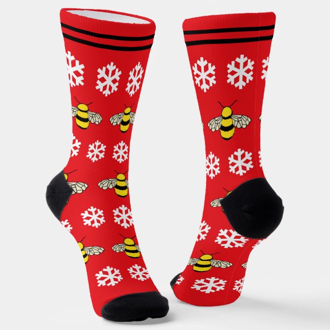 Chaussette Noël Miel abeilles et flocons de neige mignonne fê (Angulaire)