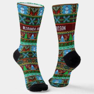 Chaussette Noël Nordic Knit Snowmen Reindeer   Nom